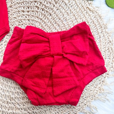 Conj. Body Manga Curta e Tapa Fralda Ana Bola com Laço - Vermelho